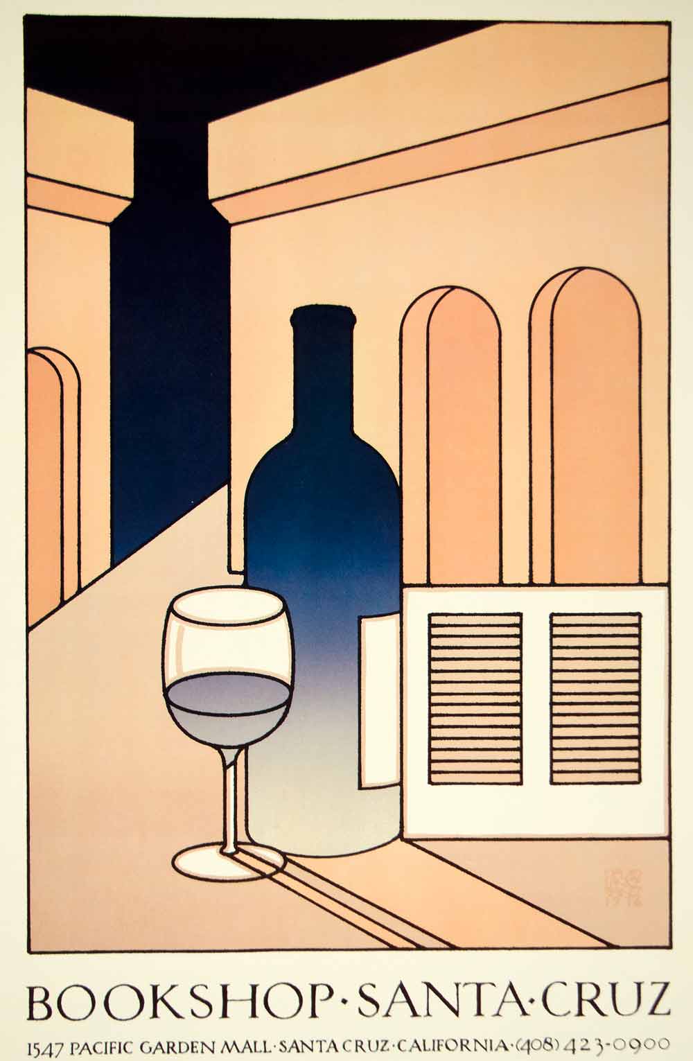 1978 Color Print David Lance Goines Art Bookshop Santa Cruz Wine Alcohol DLG1