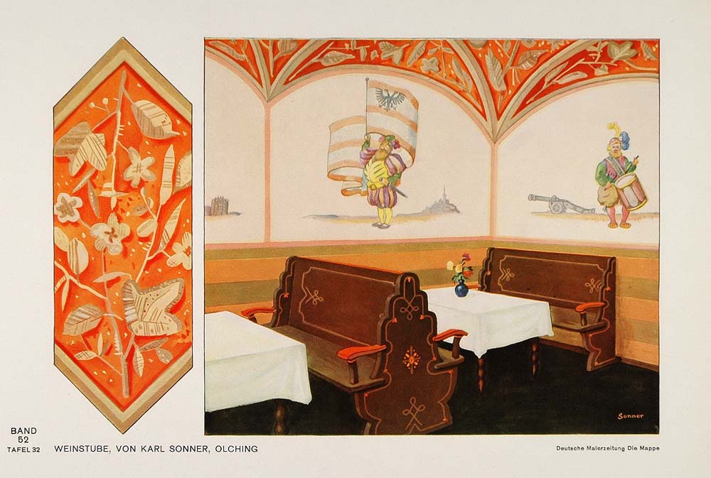 1932 Art Deco Restaurant Weinstube Karl Sonner Print - ORIGINAL DMA1