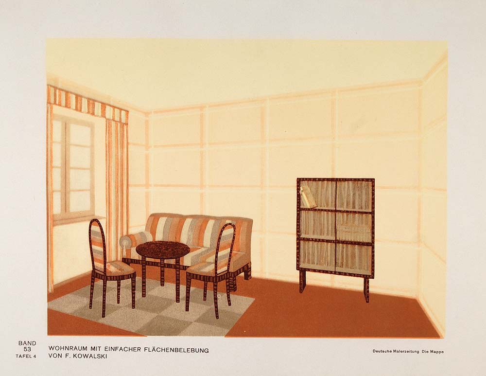1933 Art Deco Room Design Sofa Bookcase Chairs Print - ORIGINAL DMA1