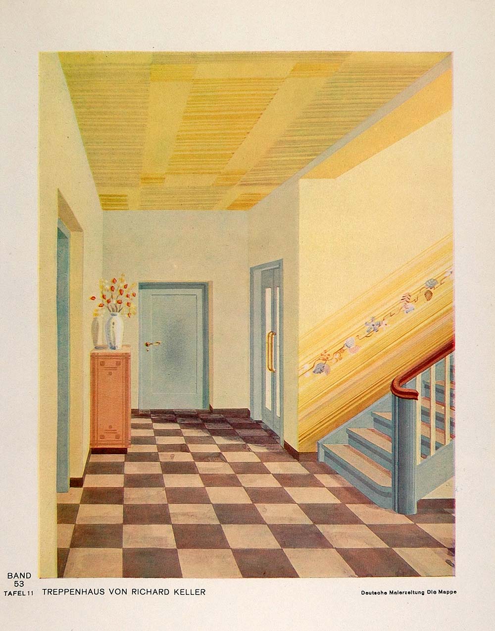 1933 Art Deco Staircase Steps House Stairway Hall Print - ORIGINAL DMA1