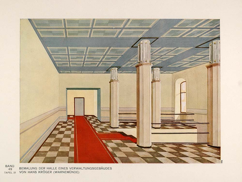 1929 Art Deco Design Room Administration Building Print - ORIGINAL DMA1