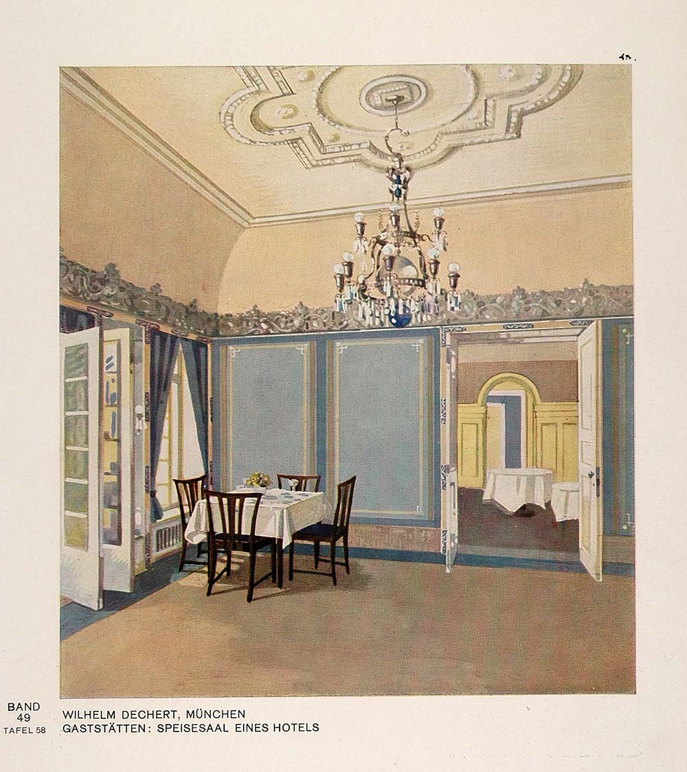 1929 Art Deco Hotel Restaurant Dining Room Design Print - ORIGINAL DMA1