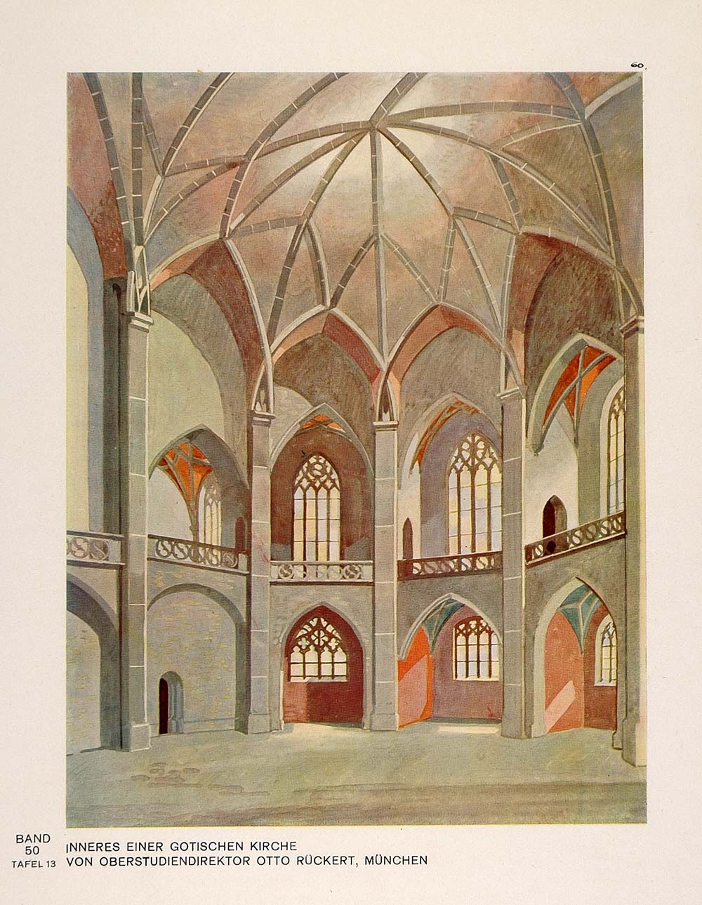 1930 Gothic Church Interior Architecture Arches Print - ORIGINAL DMA1