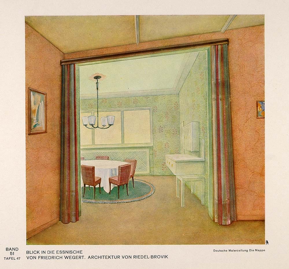 1931 Print Art Deco Interior Design Dining Room Table F. Wegert Home Decor DMA1