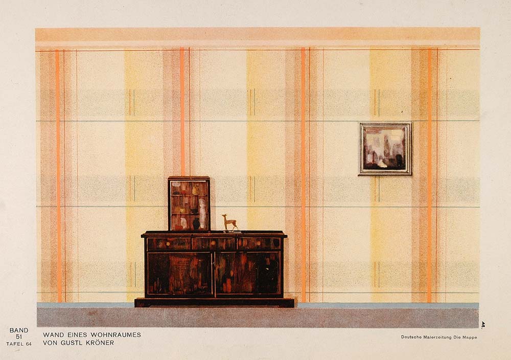 1931 Art Deco Wall Design Living Room Cabinet Print - ORIGINAL DMA1