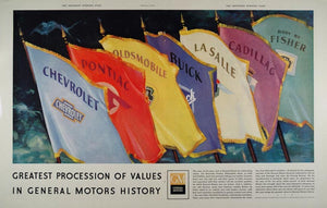 1933 Double Page Ad GM General Motors Autos Cars Flags - ORIGINAL DP1