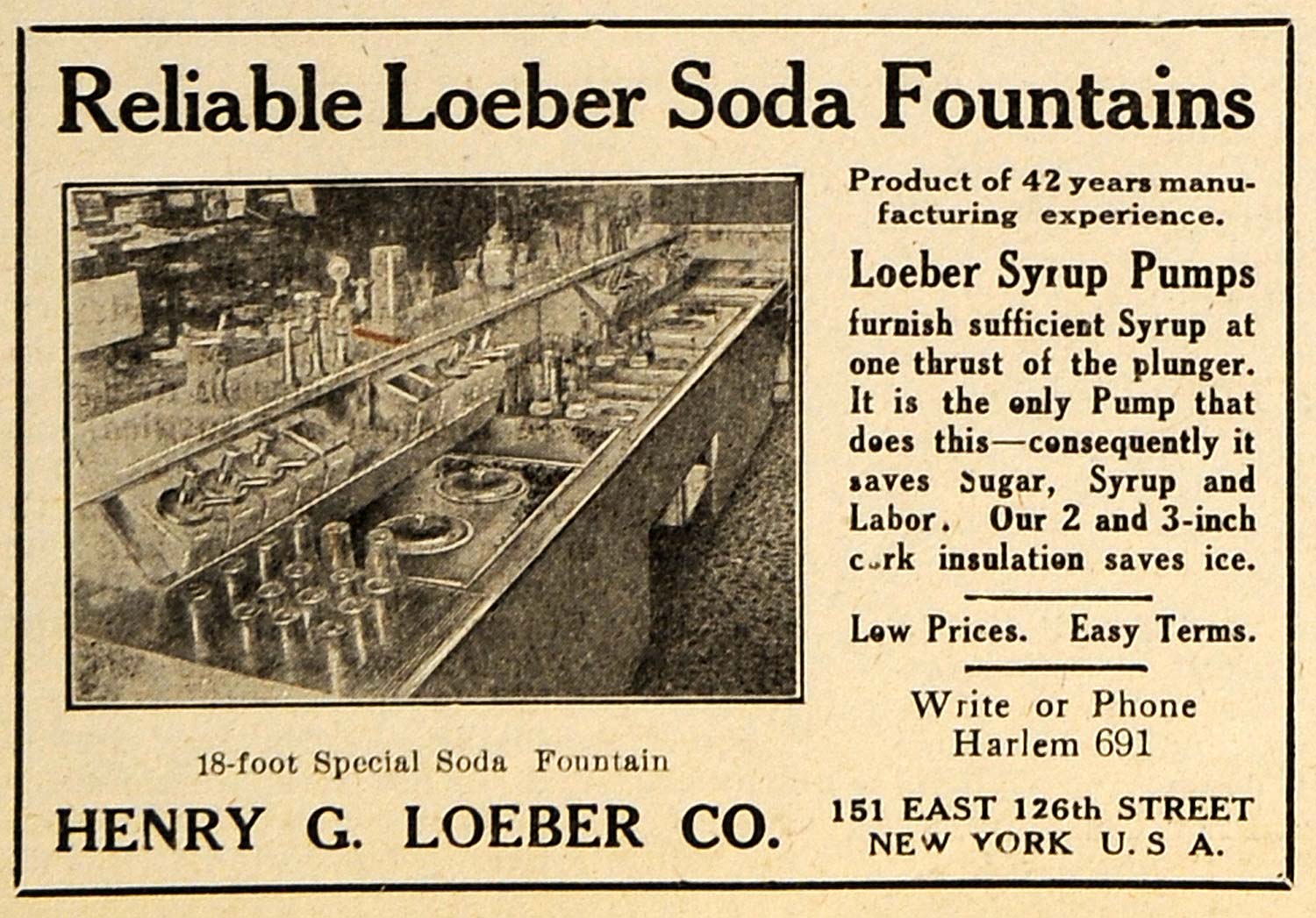 1920 Ad Henry G. Loeber Soda Syrup Pumps Fountains Bar 151 E 126th St NY DRC1