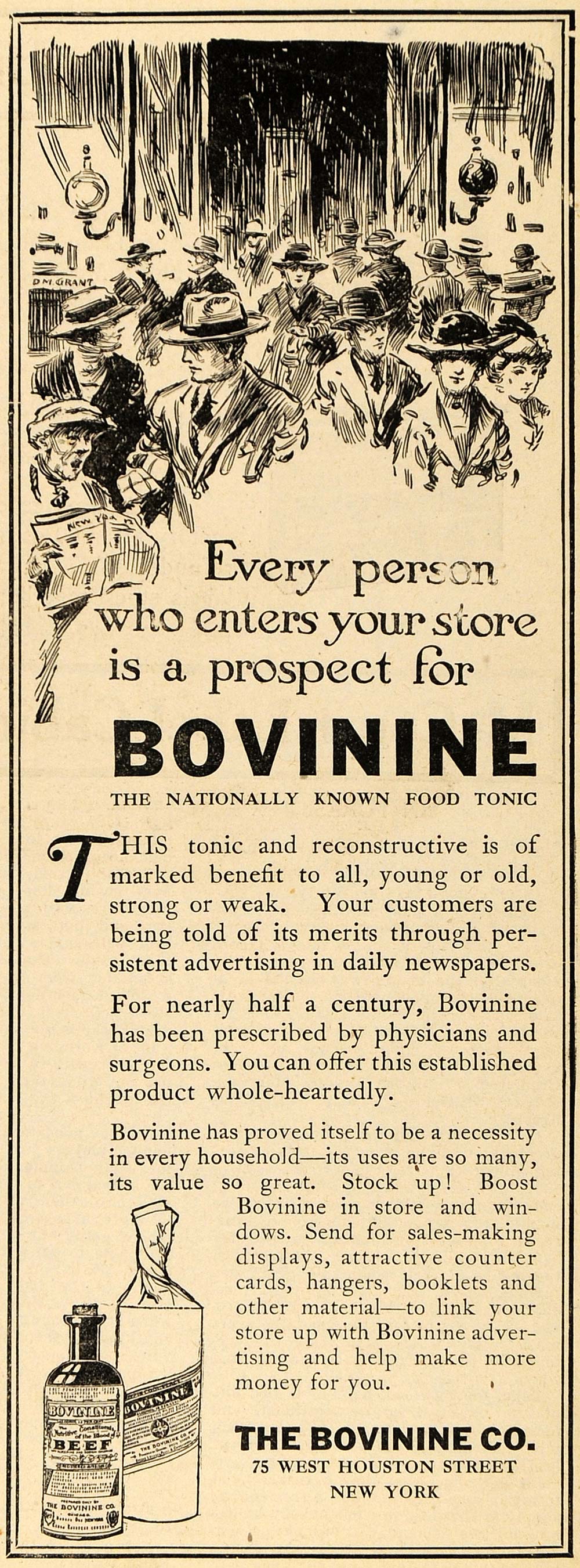 1920 Ad Bovinine Beef Food Tonic Crowded Store 75 W Houston St New York Art DRC1