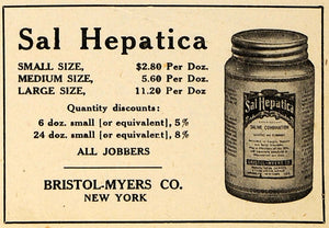 1920 Ad Bristol-Myer Sal Hepatica Saline Bowel Laxative New York Jar DRC1