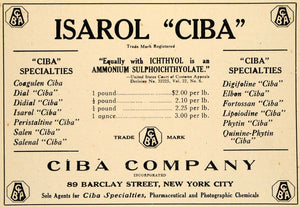1920 Ad Ciba Pharmaceutical Photography Chemical Isarol 89 Barclay St NY DRC1