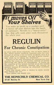 1921 Ad Reinschild Chemical Regulin Constipation Remedy Shelf 49 Barclay St DRC1