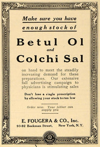 1921 Ad E. Fougera Betul Ol Colchi Sal Prescriptions Physicians Beekman St DRC1