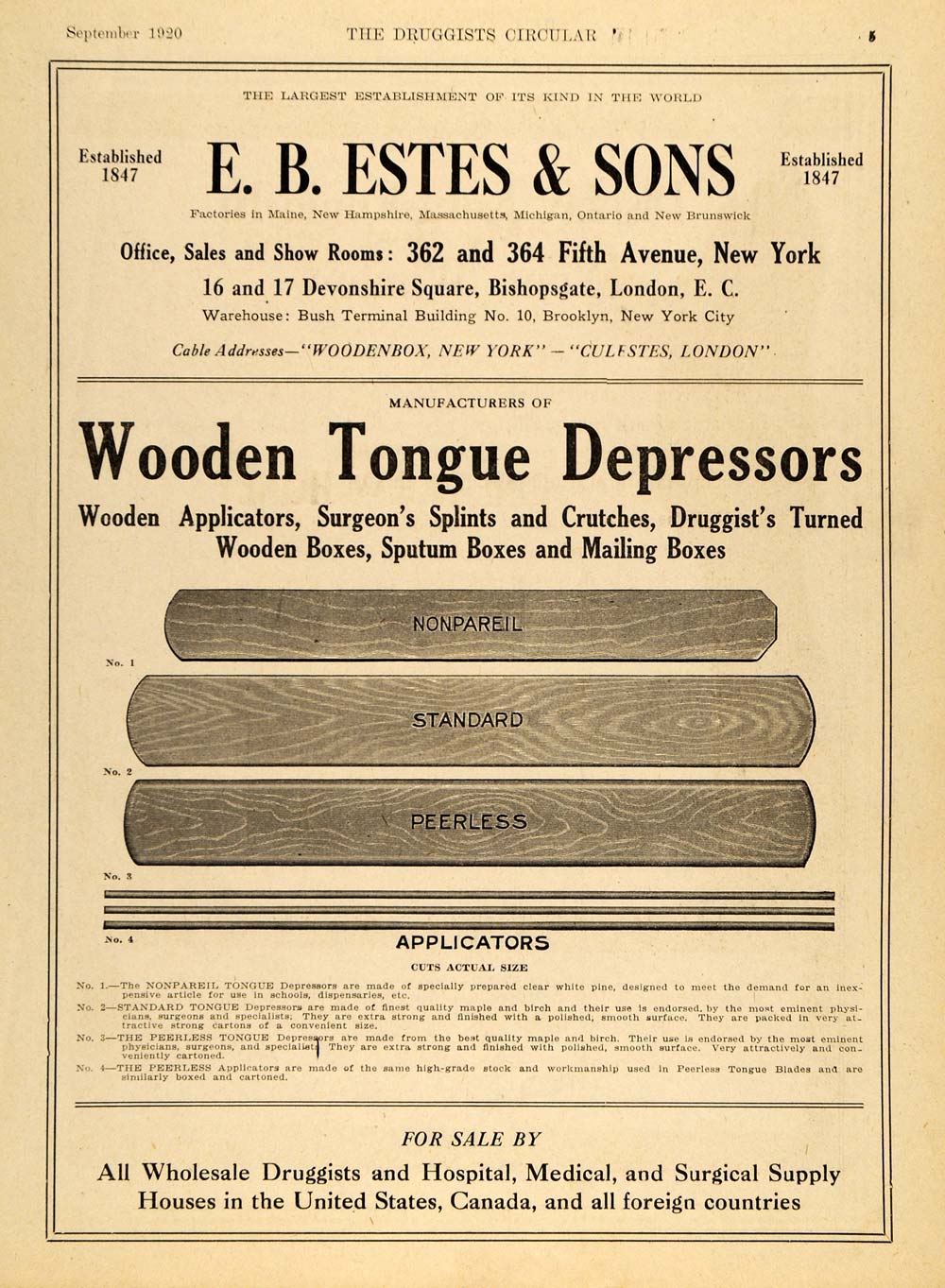 1920 Ad E. B. Estes Medical Wooden Tongue Depressors Surgeon Hospital DRC1