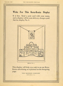 1920 Ad Mennen Kora-Konia Drugstore Pharmacy Display Newark NJ Vintage Art DRC1