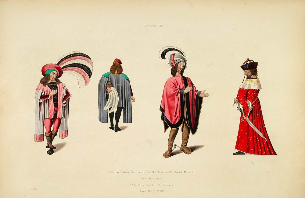1858 Lithograph Roman de la Rose Book Medieval Costume - ORIGINAL DRD1