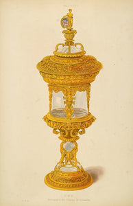1858 Lithograph Silver Gilt Cup Arms Sir Martin Bowes - ORIGINAL DRD1