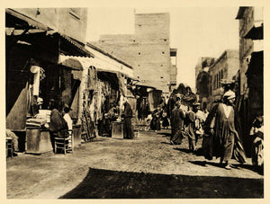1929 Cairo Business Street Market Shops Camel People - ORIGINAL PHOTOGRAVURE EG1