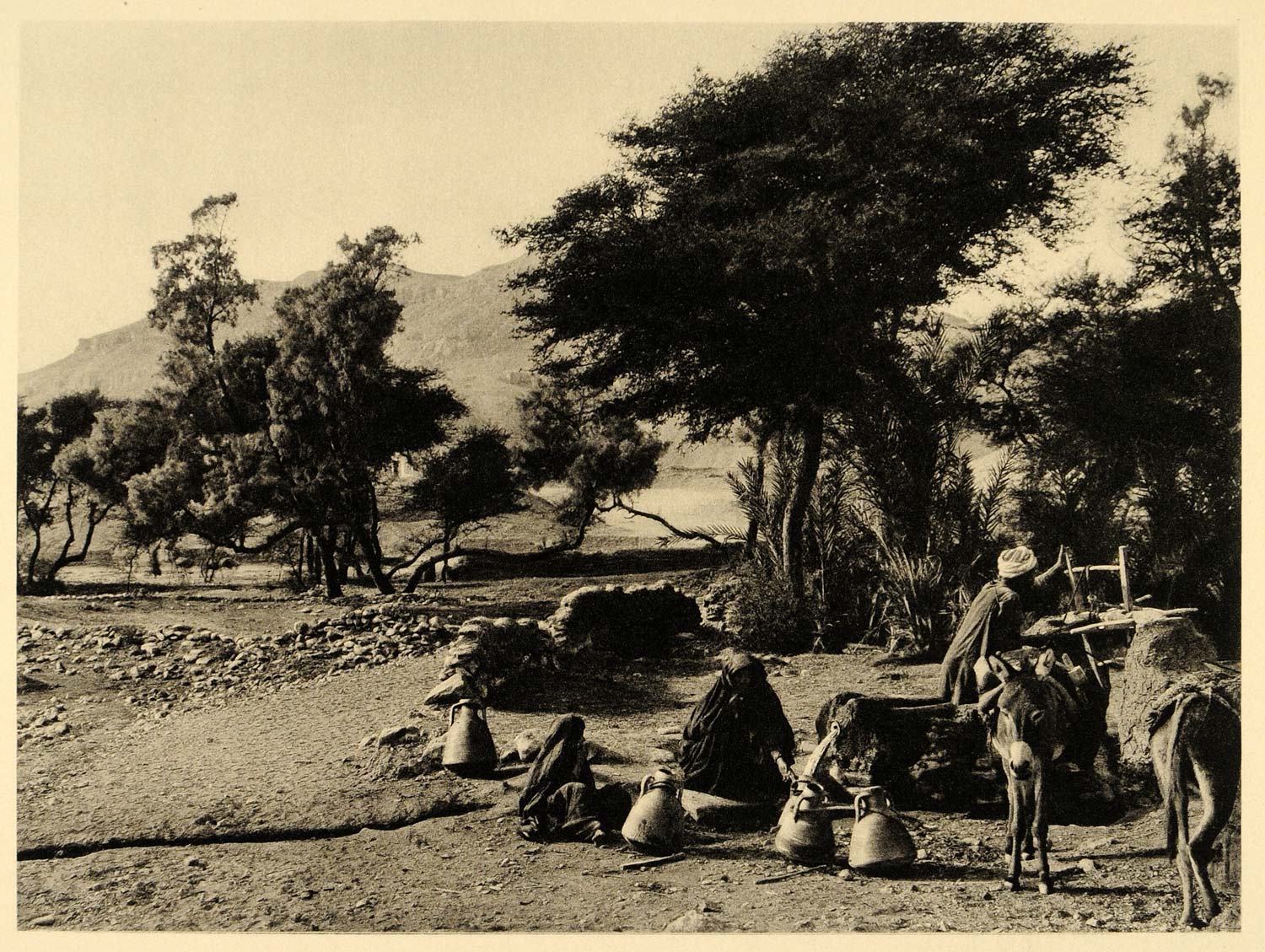 1929 Thebes Luxor Egypt Photogravure Well Landscape - ORIGINAL PHOTOGRAVURE EG1