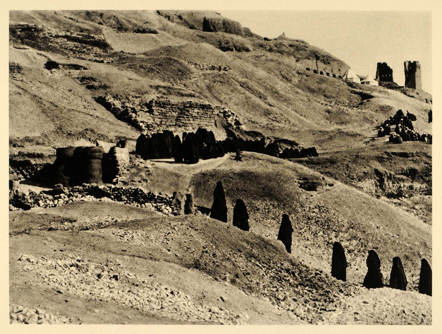 1929 Thebes Luxor Egypt Photogravure Mourning Funeral - ORIGINAL EG1