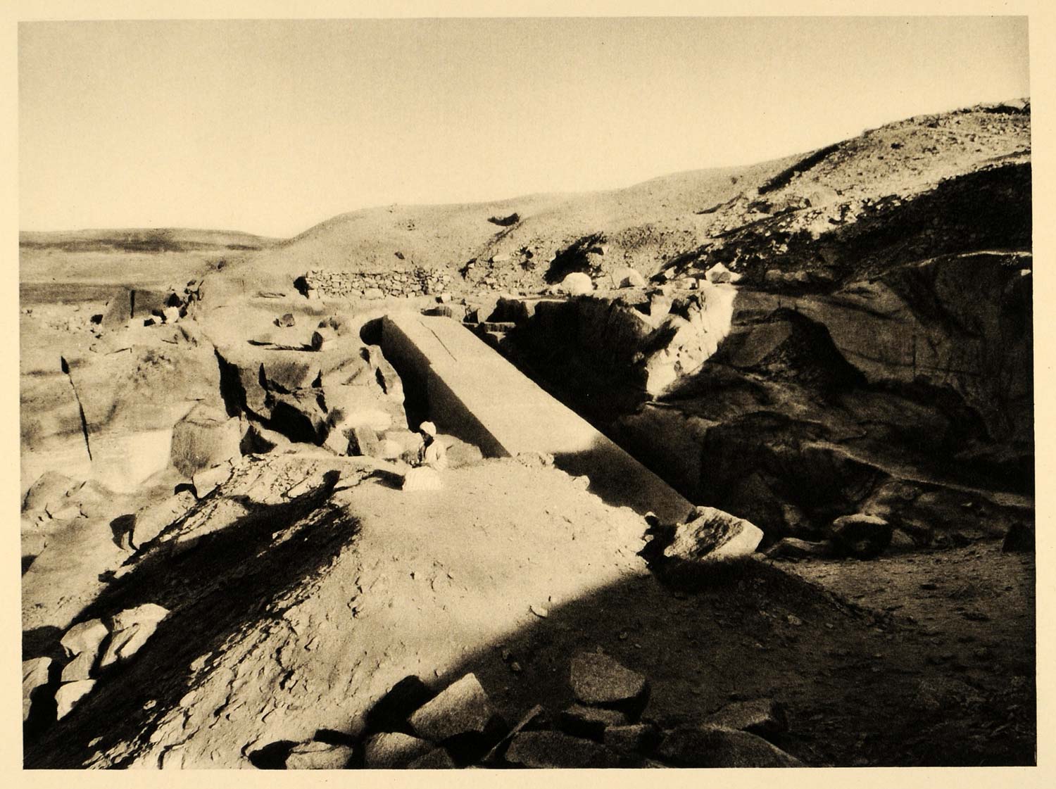 1929 Egypt Photogravure Obelisk Quarry Ruins Ricke - ORIGINAL PHOTOGRAVURE EG1