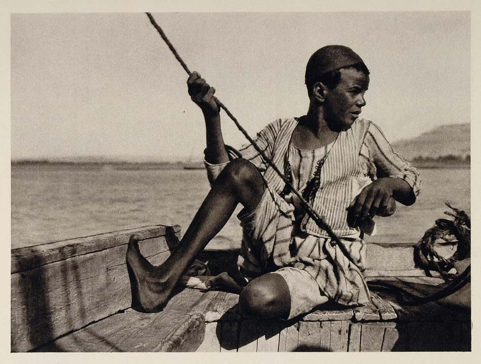 1929 Ferry Boy Fahrjunge Bachoteur Nile Thebes Egypt - ORIGINAL EGYPT