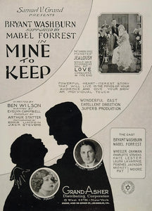 1923 Ad Silent Film Mine to Keep Ben Wilson Grand Asher - ORIGINAL EH1
