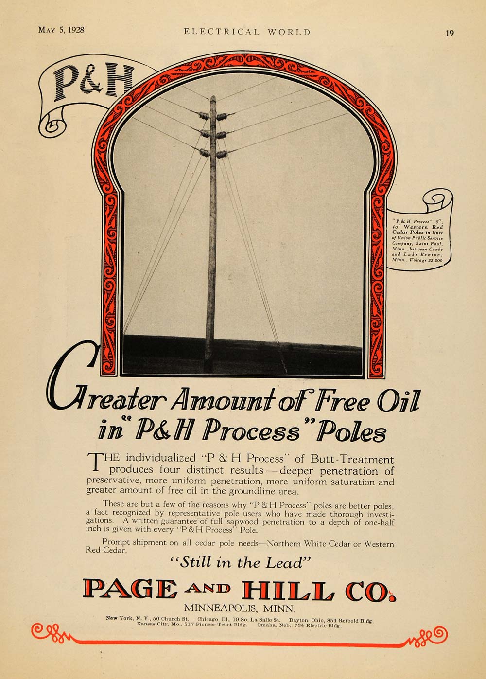 1928 Ad Page & Hill Co. P & H Process Electrical Poles - ORIGINAL ELC1