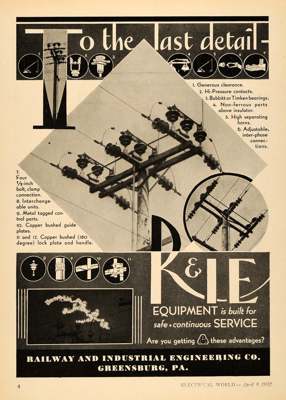 1932 Ad Railway & Industrial Engineering Electric Poles - ORIGINAL ELC1