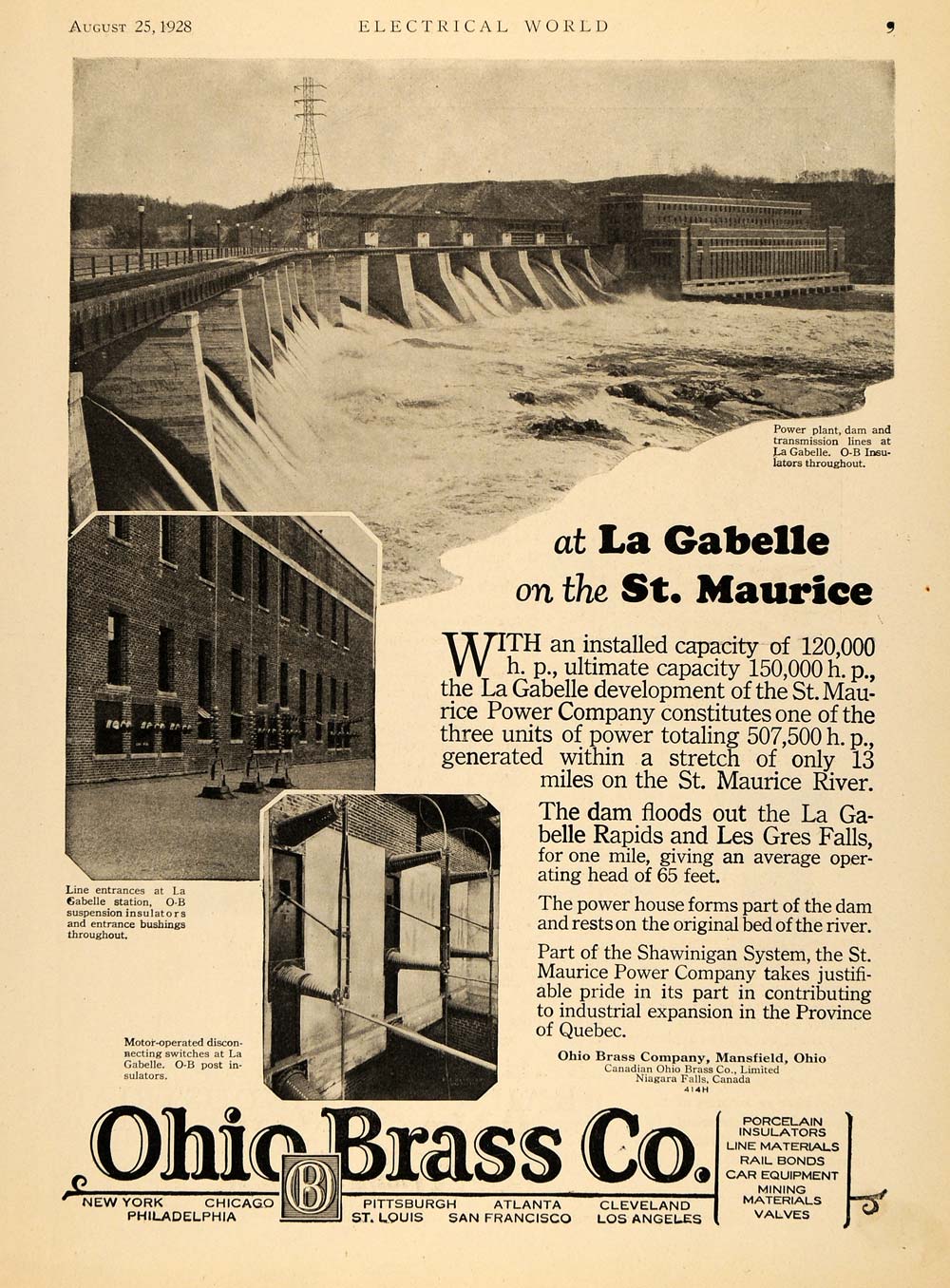 1928 Ad Ohio Brass St. Maurice Power Plant La Gabelle - ORIGINAL ELC1