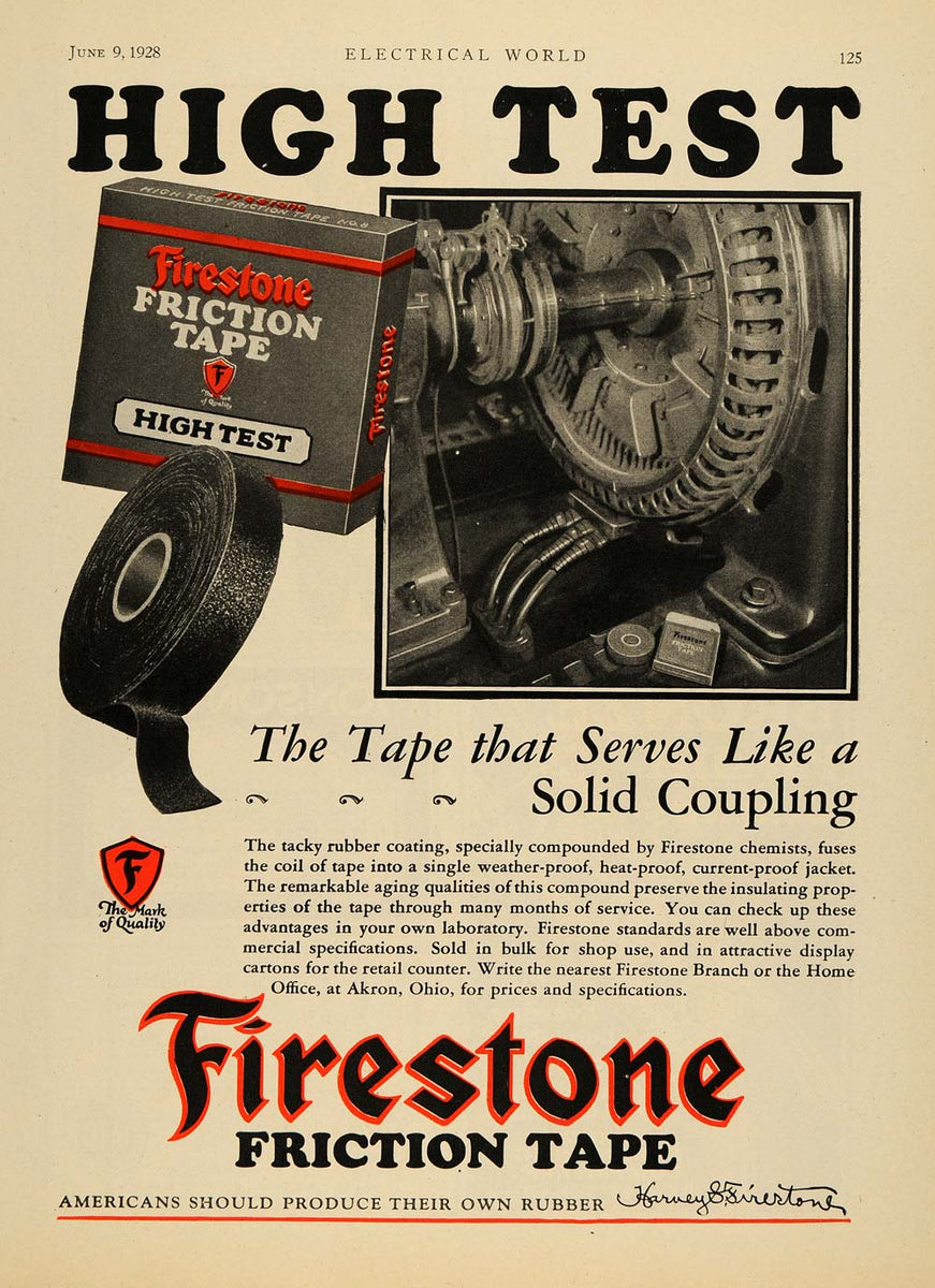 1928 Ad Firestone Co. Logo Friction Coil Tape Rubber - ORIGINAL ADVERT ...