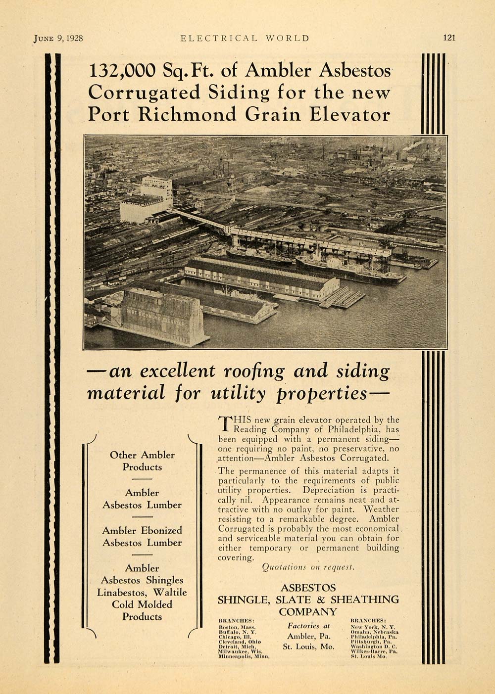 1928 Ad Asbestos Shingle Stale & Sheathing Corrugated - ORIGINAL ELC1