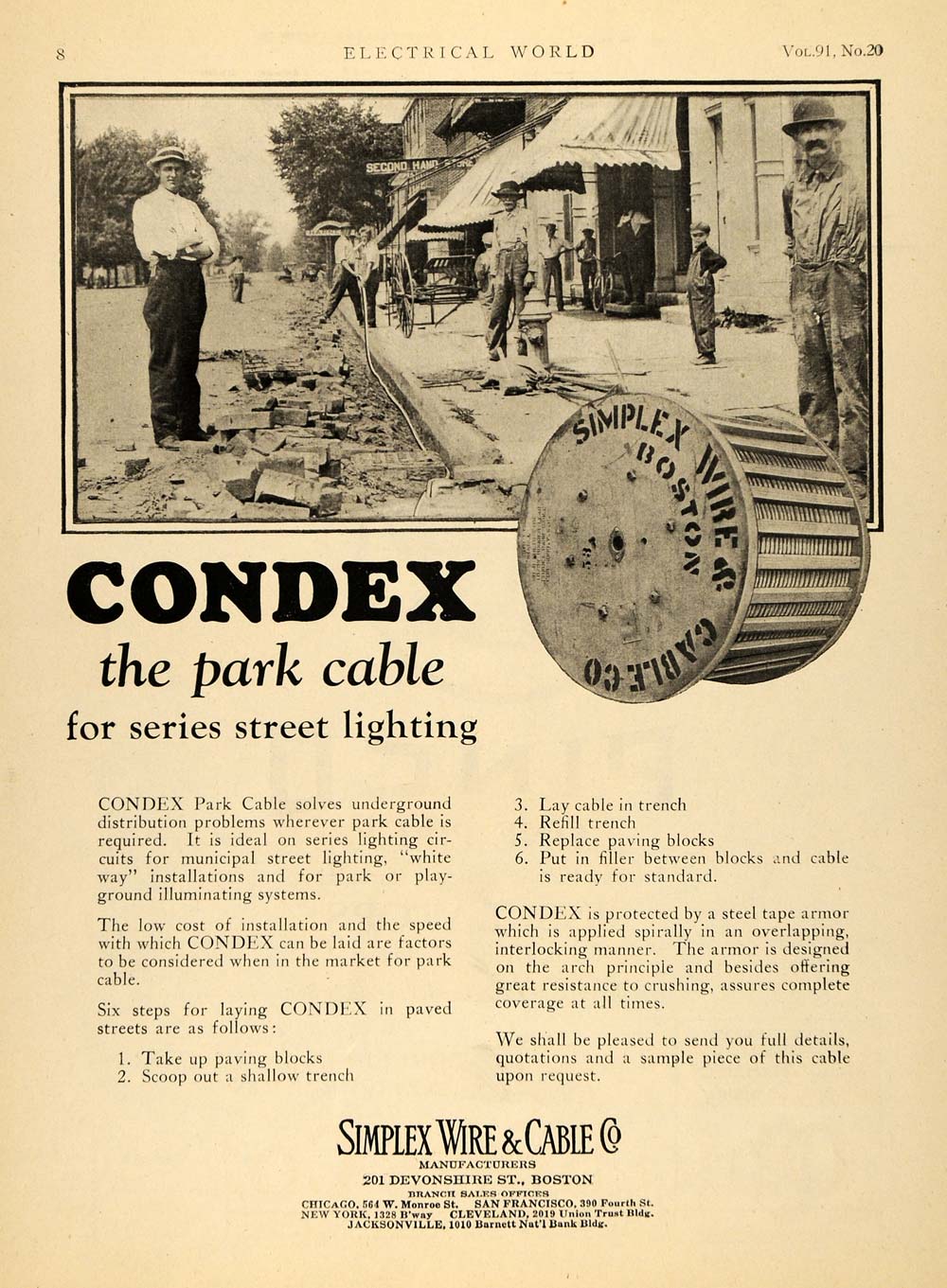 1928 Ad Simplex Wire & Cable Co. Condex Park Cable - ORIGINAL ADVERTISING ELC1