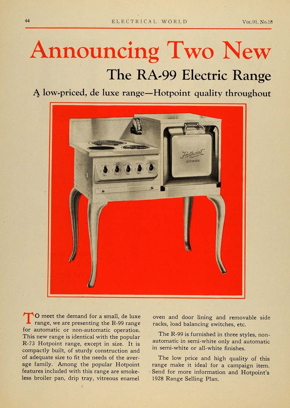 1928 Ad Edison Electric Appliance RA-99 Tange Hotpoint - ORIGINAL ELC1