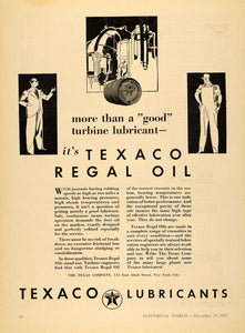 1931 Ad Turbine Regal Oil Texaco Lubricants Texas Co - ORIGINAL ADVERTISING ELC1