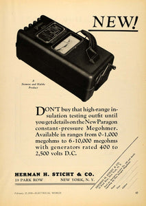 1930 Ad Herman H Sticht & Co. Paragon Pressure Megohmer - ORIGINAL ELC1