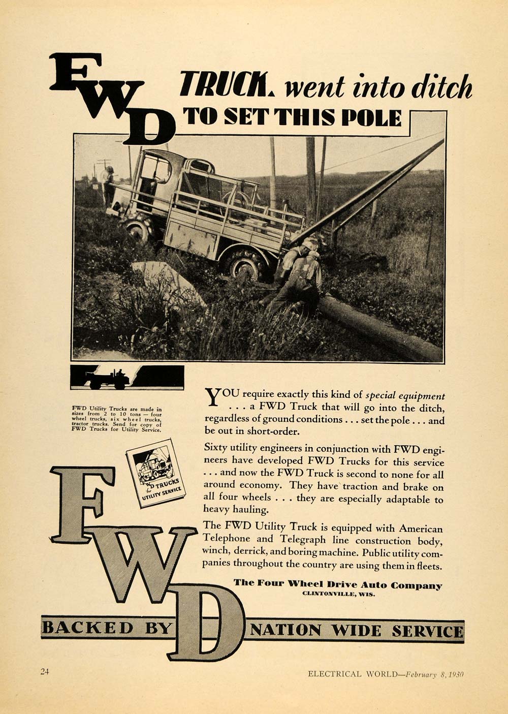 1930 Ad Four Wheel Drive Auto Co. FWD Industrial Truck - ORIGINAL ELC1