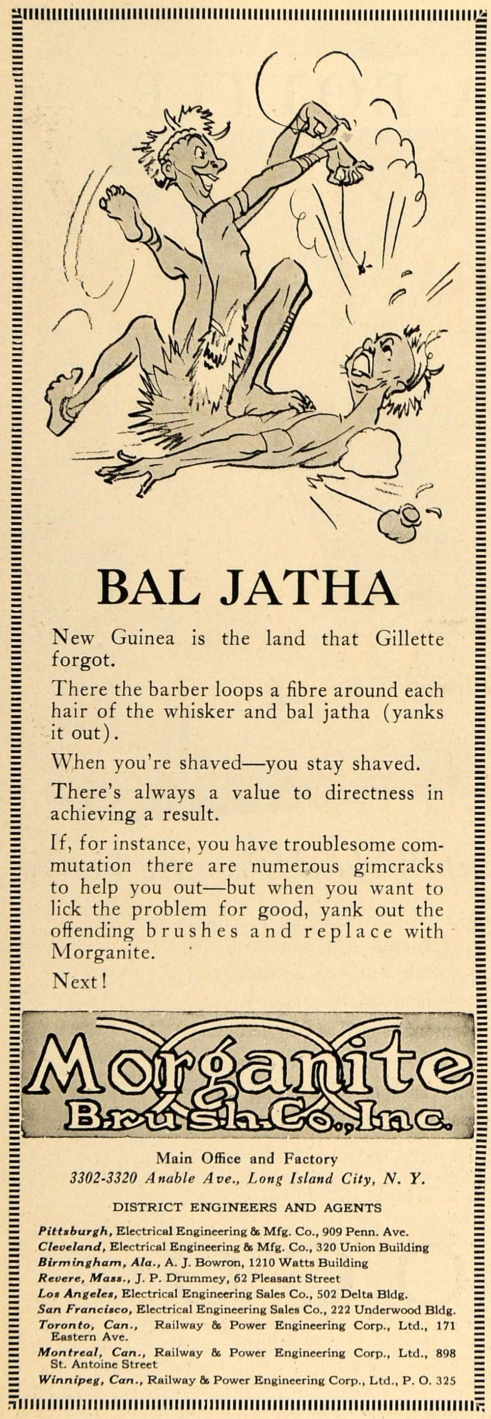 1930 Ad Morganite Brush Co. Carbon Bal Jatha New Guinea - ORIGINAL ELC1