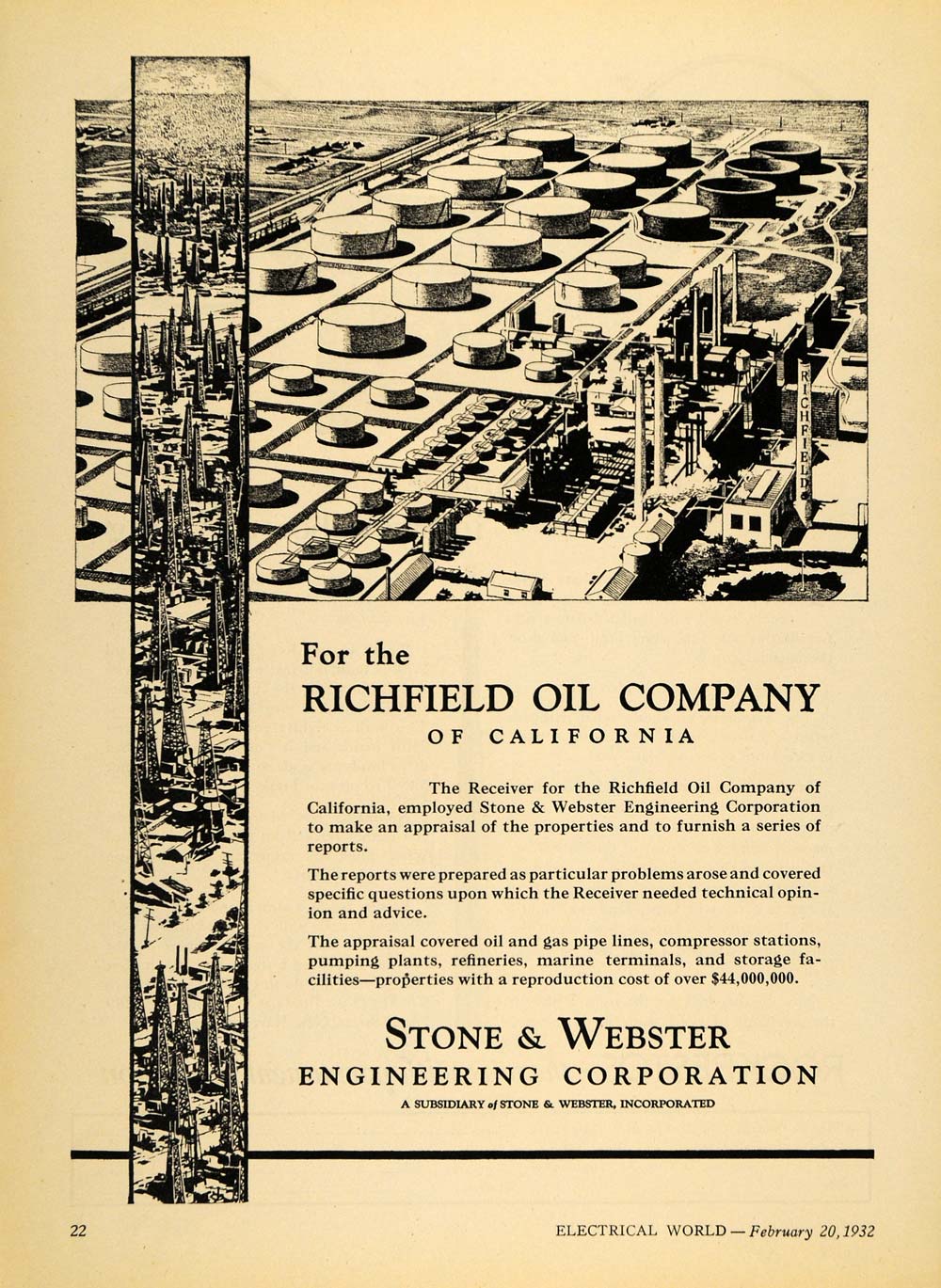 1932 Ad Stone & Webster Engineering Corp. Richfield Oil - ORIGINAL ELC1