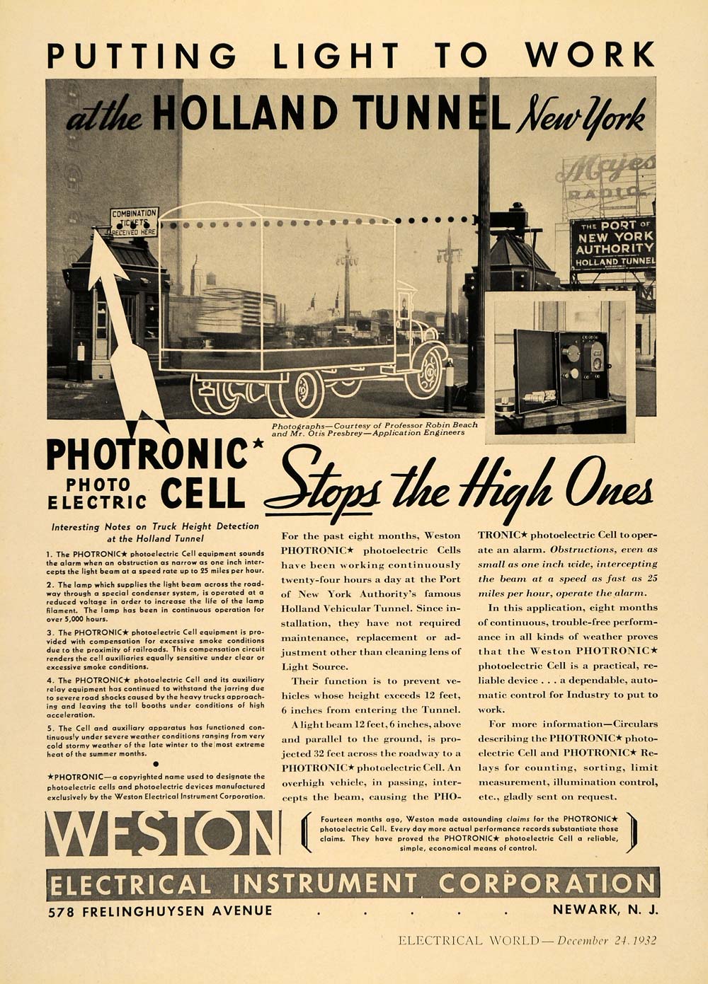 1932 Ad Weston Electrical Instrument Photronic Cell - ORIGINAL ADVERTISING ELC1