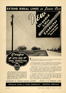 1939 Ad Indiana Steel & Wire Co Crapo HTC-130 Conductor - ORIGINAL ELC1 - Period Paper
