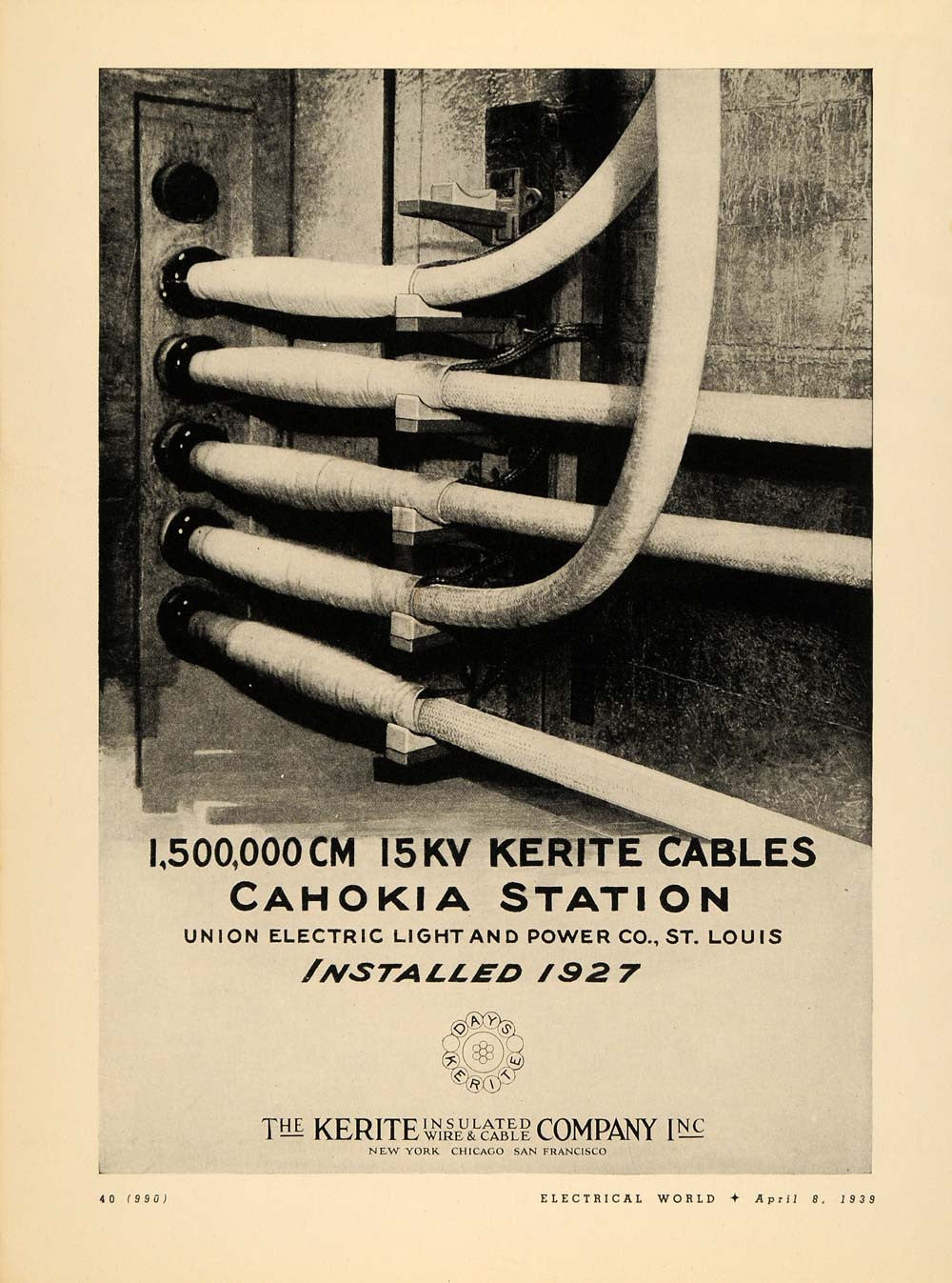 1939 Ad Kerite Insulated Wire & Cable Co Union Electric - ORIGINAL ELC1 - Period Paper
