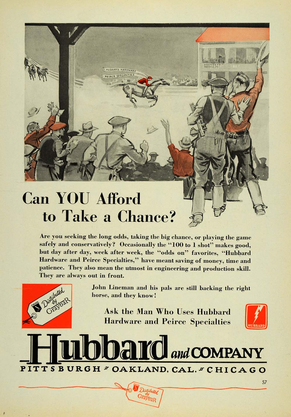1930 Ad Hubbard Co. Hardware Peirce Products Horse Race - ORIGINAL ELC1