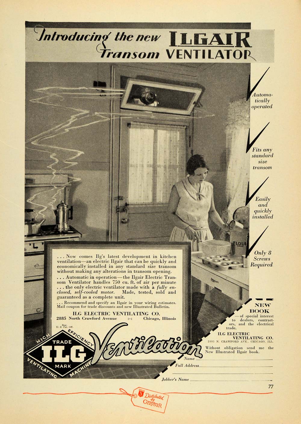 1930 Ad ILG Electric Ventilating Transom Ventilator - ORIGINAL ADVERTISING ELC1