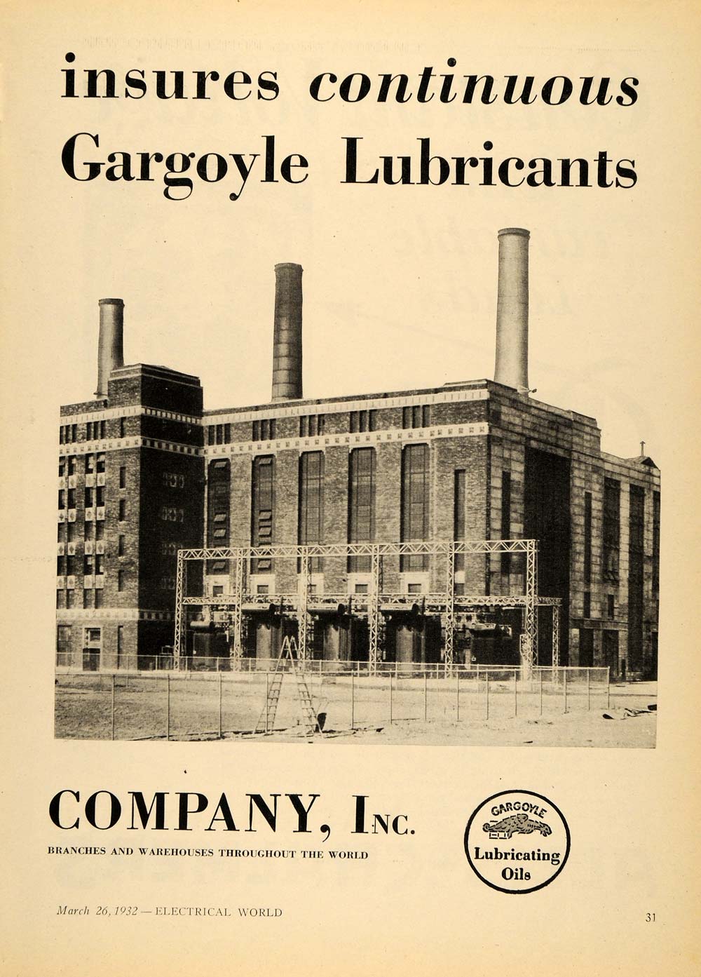 1932 Ad Vacuum Oil Gargoyle Lubricating American Gas Co - ORIGINAL ELC1
