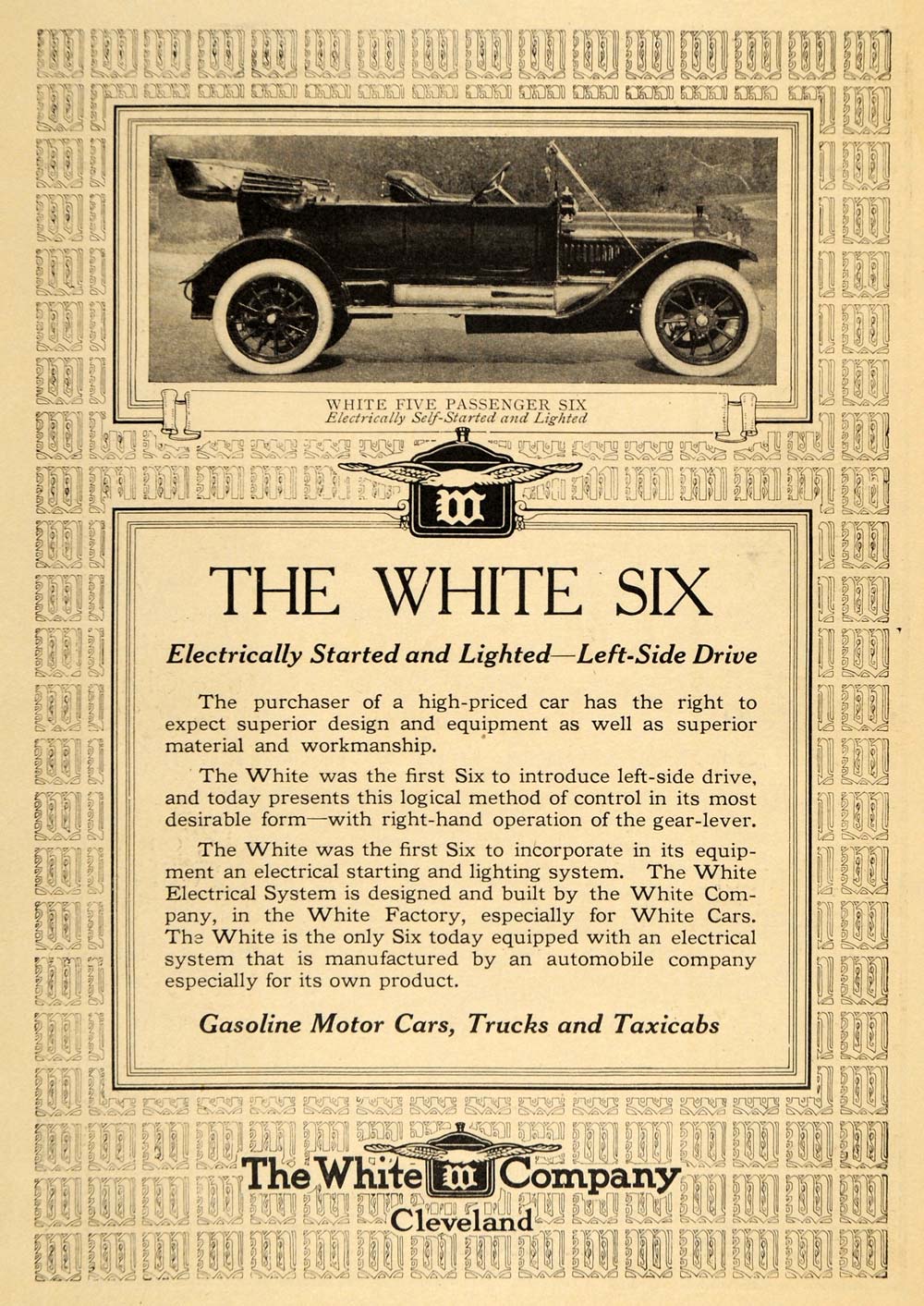 1913 Ad White Five Passenger Six Electrically Started - ORIGINAL ADVERTISING EM1