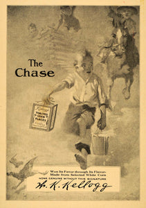1911 Ad "The Chase" Toasted Corn Flakes Cereal Kelloggs - ORIGINAL EM1
