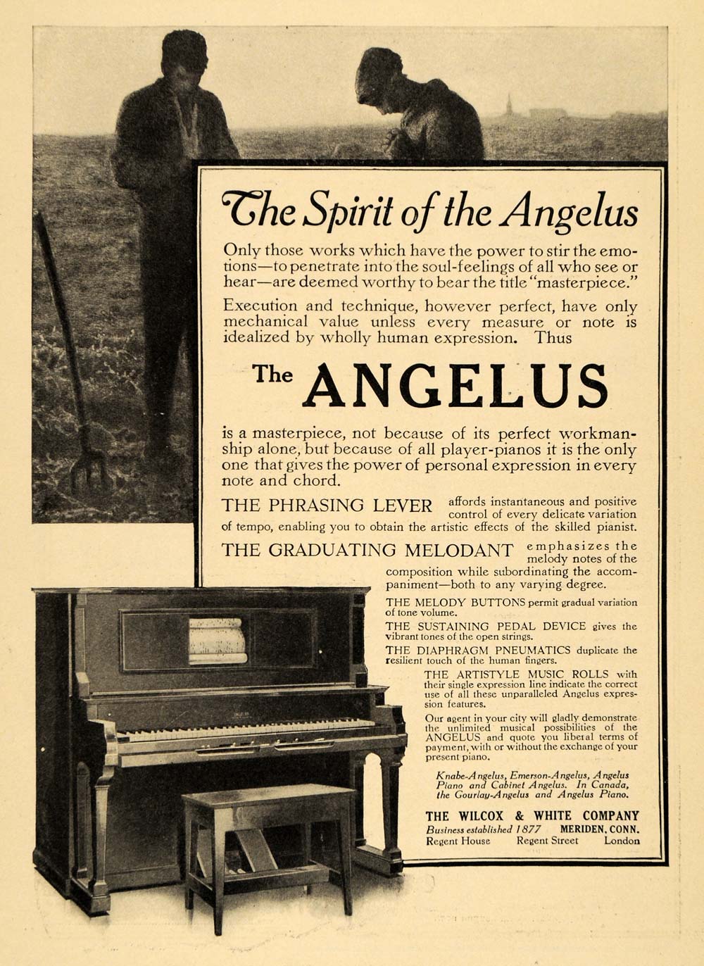 1911 Ad Angelus Piano Graduating Melodant Wilcox White - ORIGINAL EM1