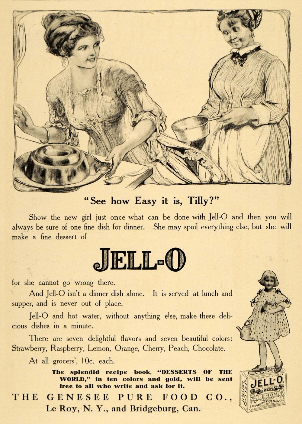 1911 Ad Jell-O Dessert Genesee Pure Food Gelatin Kraft - ORIGINAL EM1