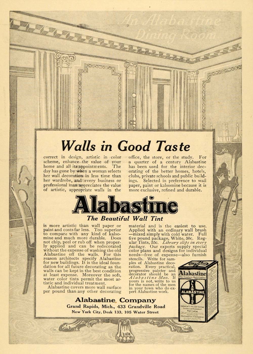 1911 Ad Dining Room Alabastine Wall Tint Kalsomine Deco - ORIGINAL EM1