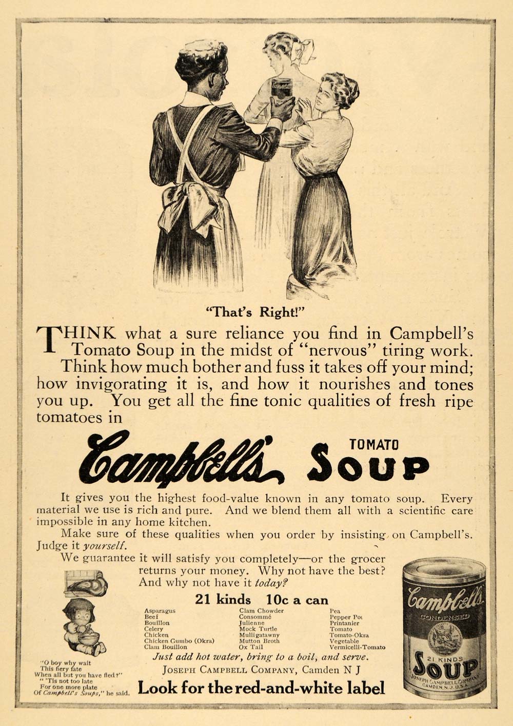 1911 Ad "Thats Right" Illustration Campbells Soup Tonic - ORIGINAL EM1